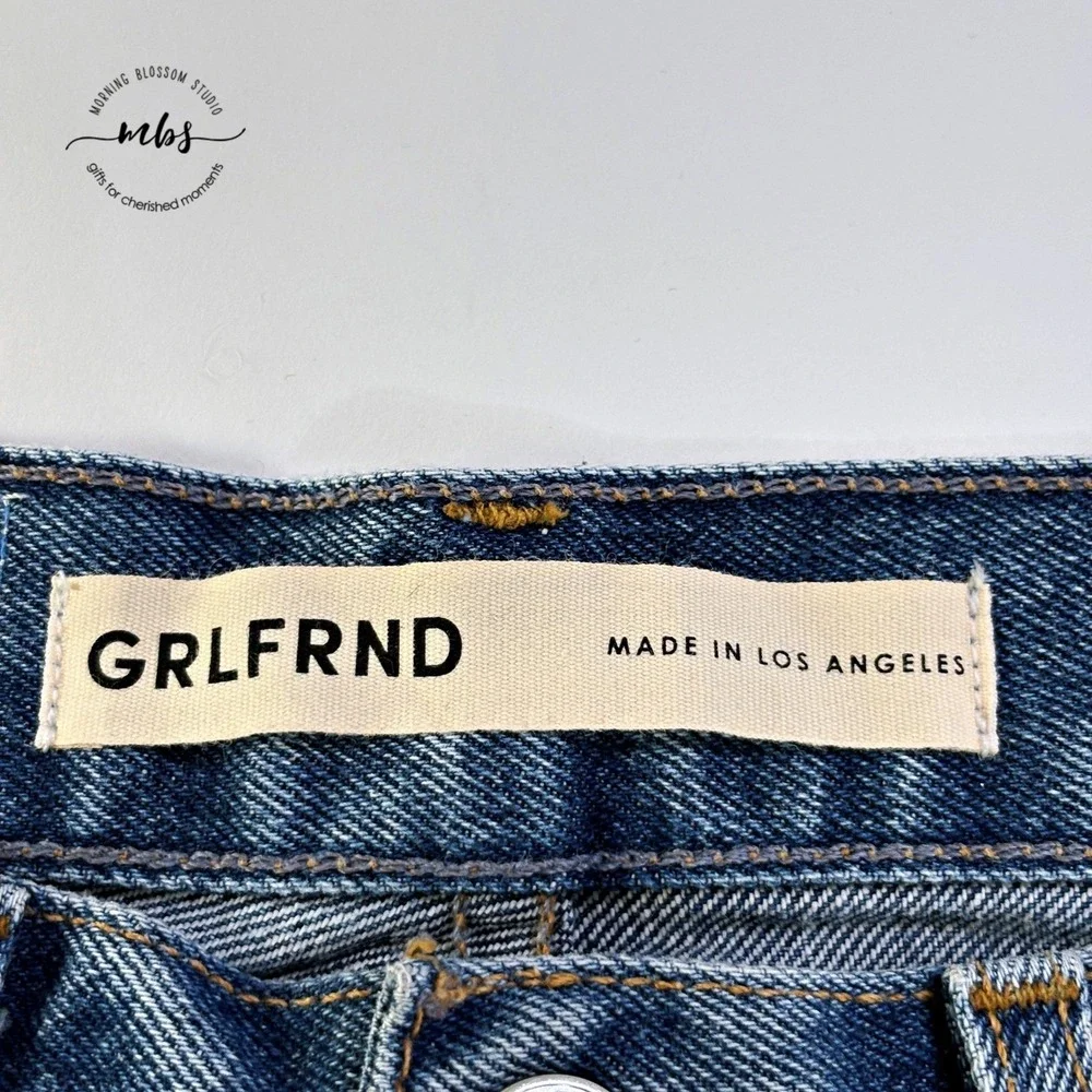 GRLFRND Helena 90's High Rise Cut Off Distressed Denim Shorts Light Wash Blue 24